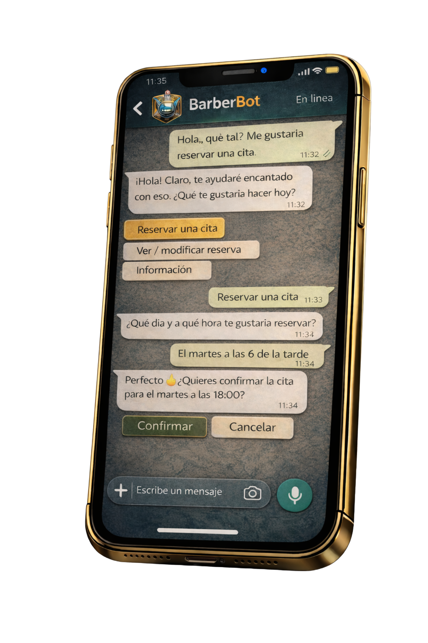Conversación de WhatsApp con BarberBot